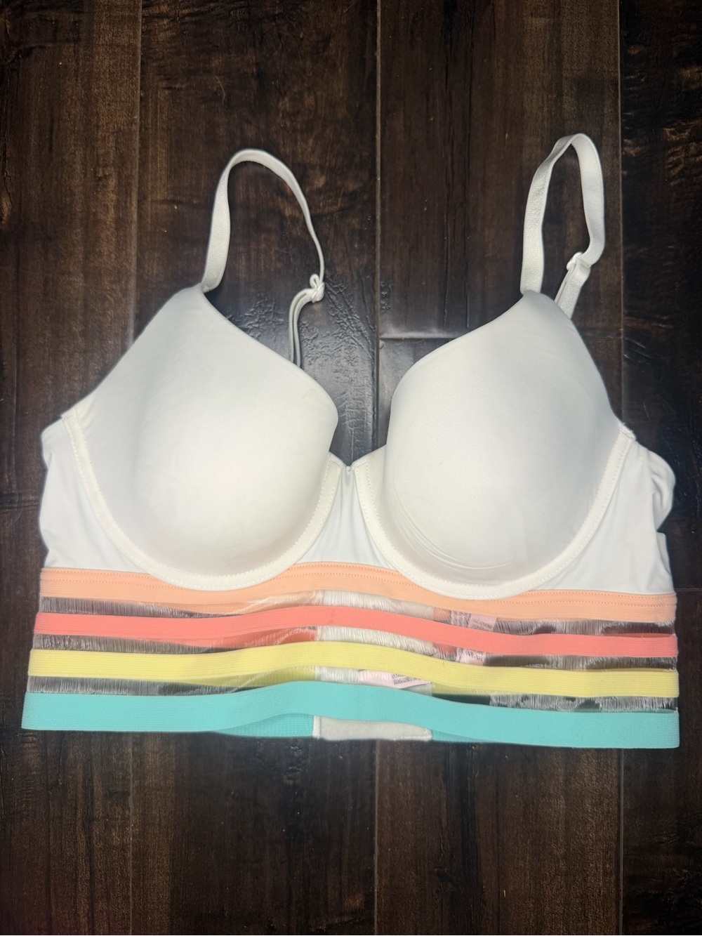Victoria's Secret White Longline Bra with Pastel Stripe 34C